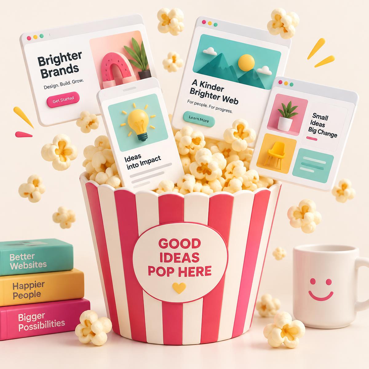 Websites die uit een popcornbak poppen
